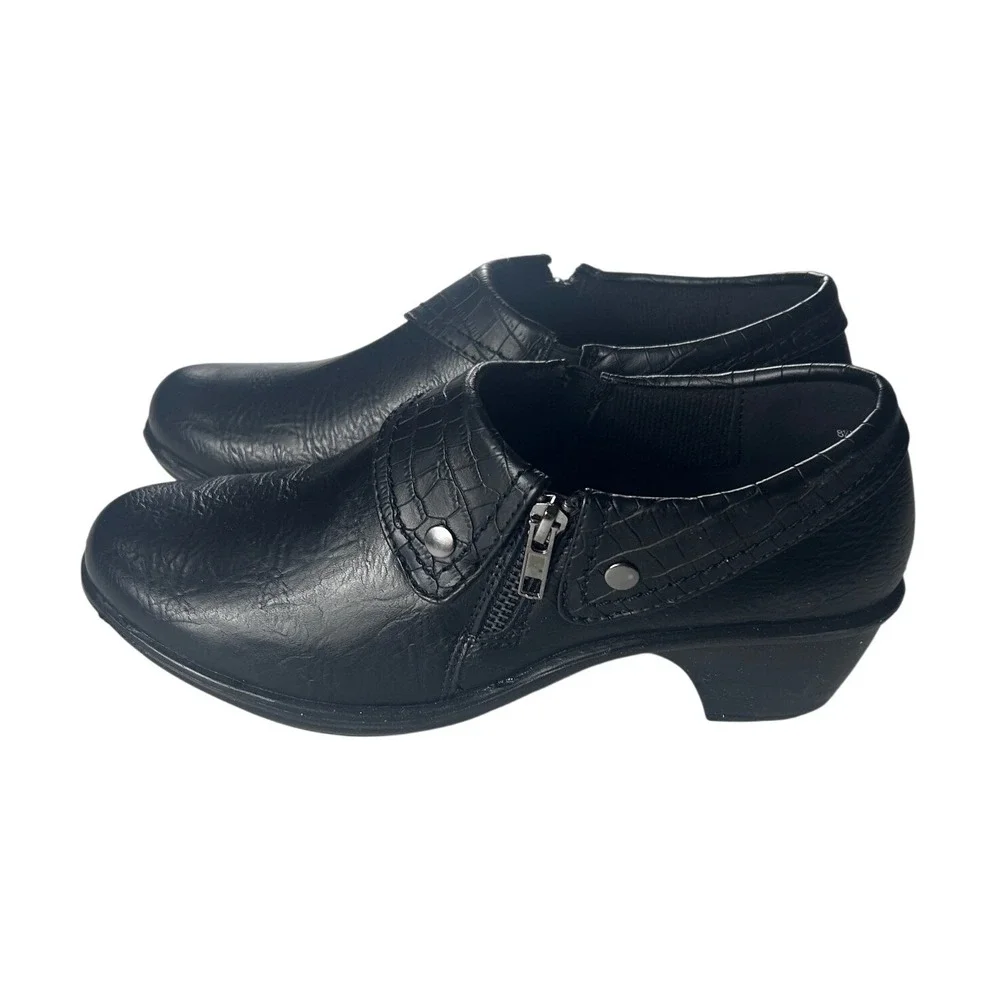 Easy Street Shoes Women's Darcy Comfort Black Croc Trim Zip Bootie 8.5 Slip On - Picture 6 of 11